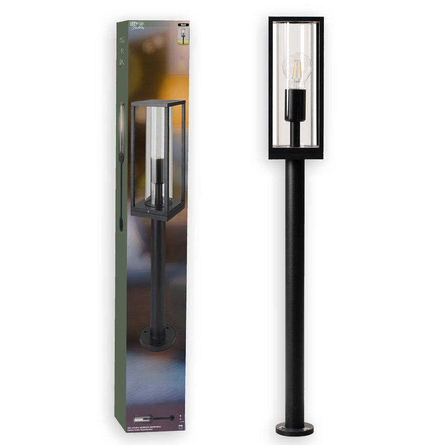 LED's Light LED Lantaarnpaal Tuinlamp met glazen ruiten - E27 fitting - IP44 - 80 cm - Zwart Lantaarns led.gl