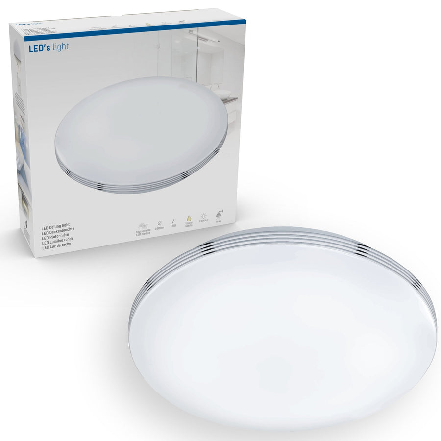 LED Plafondlamp rond 35 cm met ringen - Universeel - Spatwaterdicht - Warm wit licht Plafondlampen led.gl