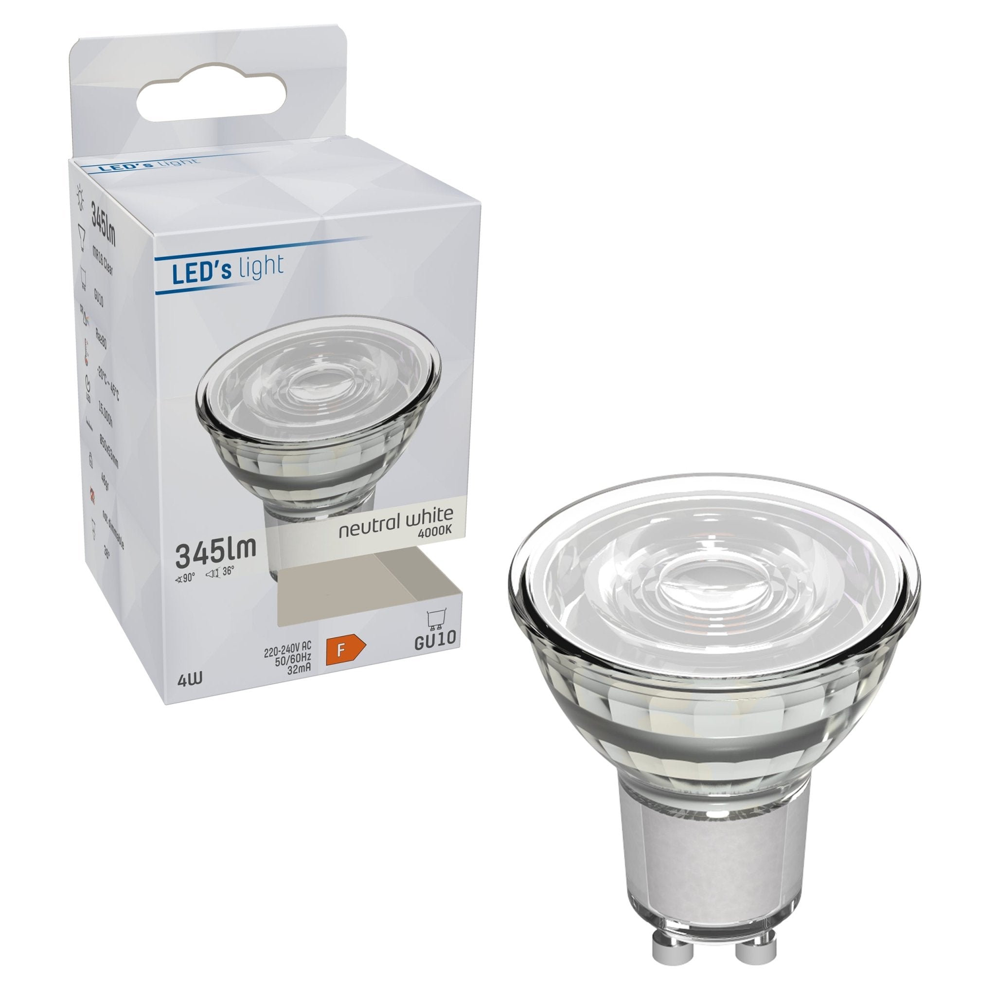 LED Spotje GU10 - 4W vervangt 50W - 345 lm - 4000K Spotjes led.gl