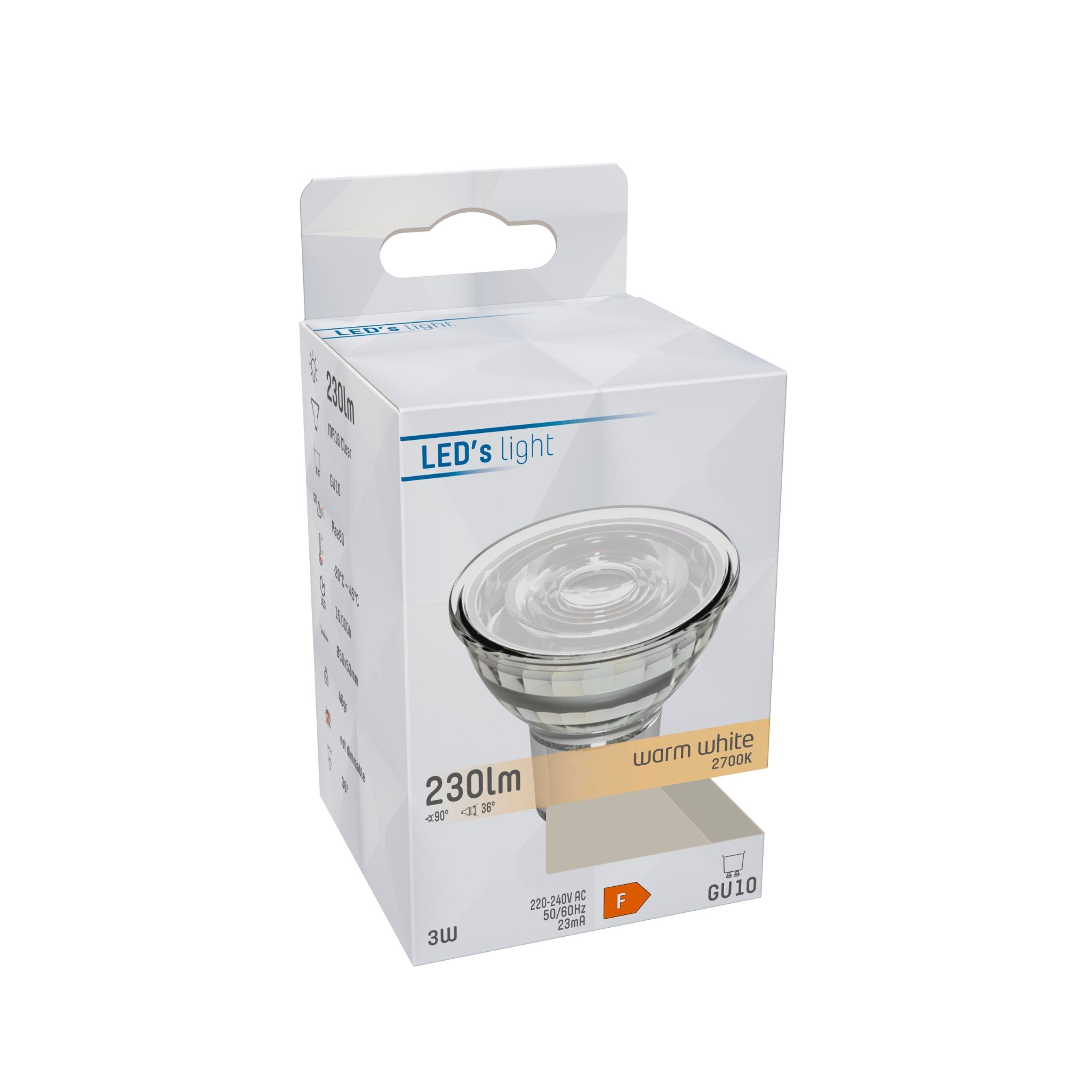 LED Lamp GU10 - 3W vervangt 35W - 230 lm - Warm wit licht Spotjes led.gl