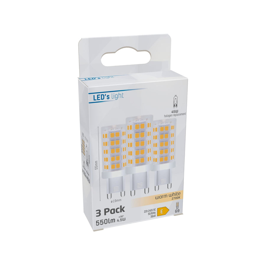 LED Steeklamp G9 - Helder - 220-240V - Warm wit - 4.7W (45W) - 3 lampjes Steeklampjes led.gl