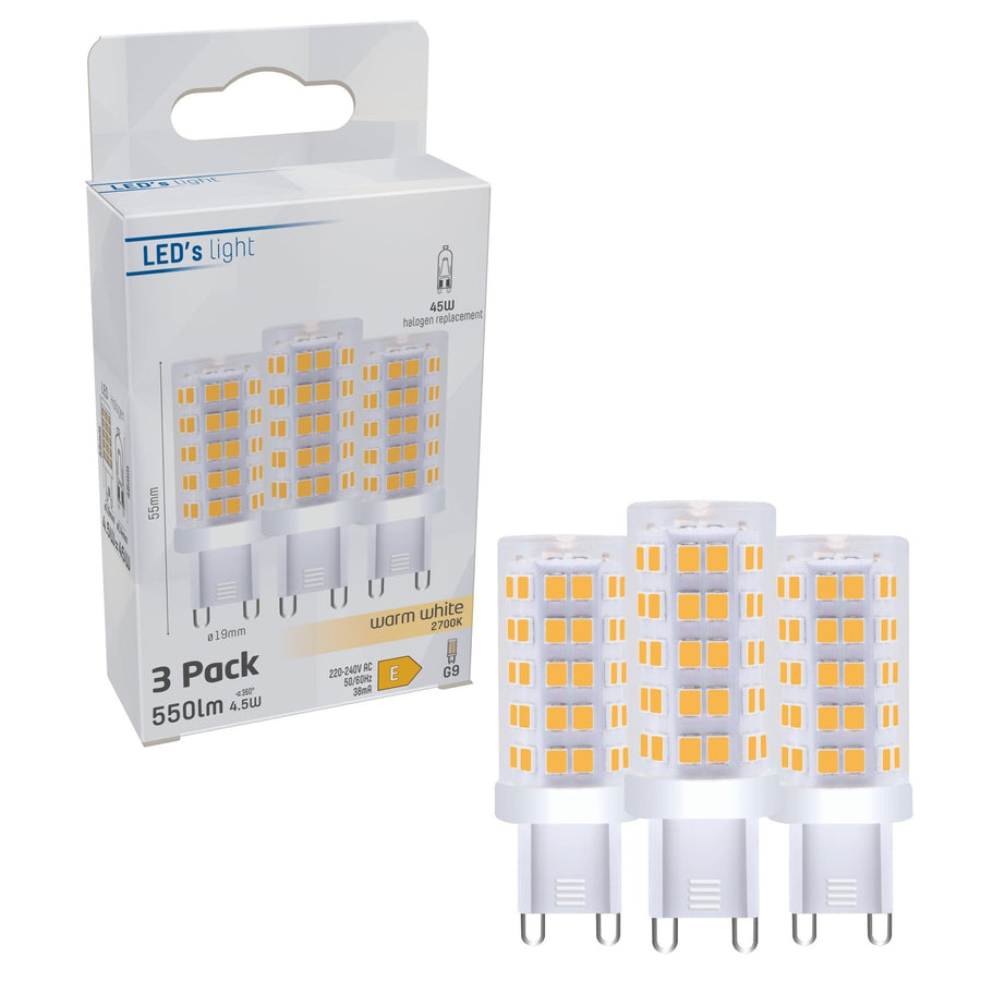 LED Steeklamp G9 - Helder - 220-240V - Warm wit - 4.7W (45W) - 3 lampjes Steeklampjes led.gl