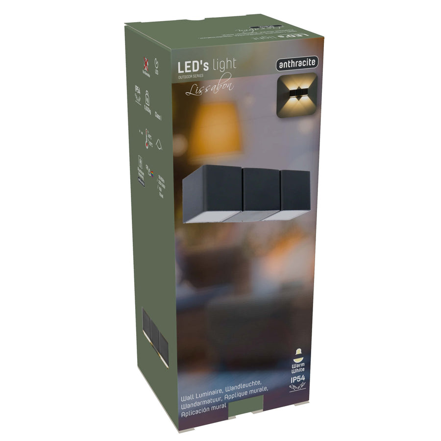 2 pack LED's Light 4-lichts Wandlamp Buiten - Model Aversa - Warm wit - IP54 waterdicht - Antraciet Wandlampen led.gl