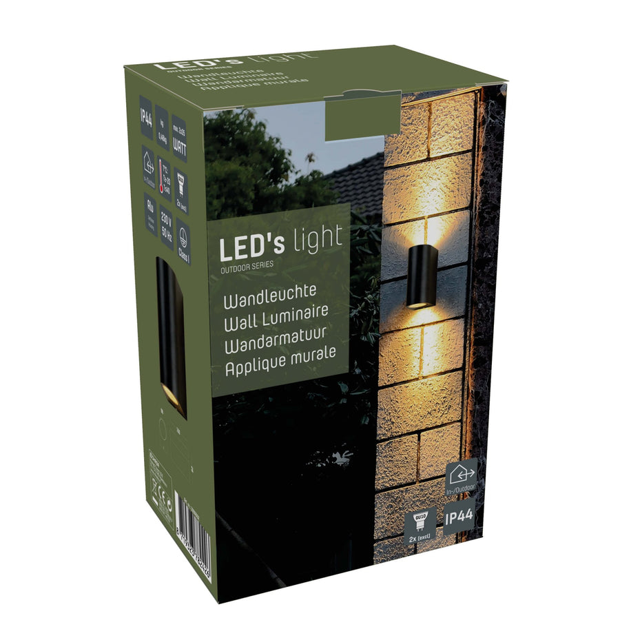 LED's Light LED Wandlamp buiten - Cilinder met 2 x GU10 fitting - Model Sapri - IP44 - Zwart Wandlampen led.gl