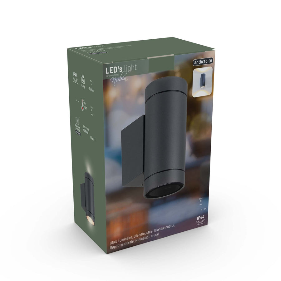 3 pack - LED's Light Up & Down Light Wandlamp - 2x GU10 fitting - IP44 - Antraciet - Model Carpi Wandlampen led.gl