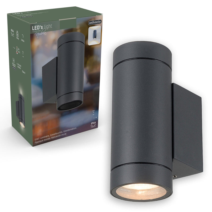 3 pack - LED's Light Up & Down Light Wandlamp - 2x GU10 fitting - IP44 - Antraciet - Model Carpi Wandlampen led.gl