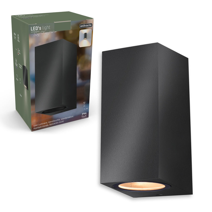 4 pack - LED's Light LED Buitenlamp met GU10 fitting - Rechthoek - IP44 - Antraciet - Model Milaan Wandlampen led.gl