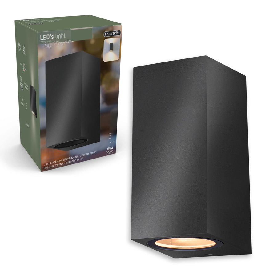 4 pack - LED's Light LED Buitenlamp met GU10 fitting - Rechthoek - IP44 - Antraciet - Model Milaan Wandlampen led.gl