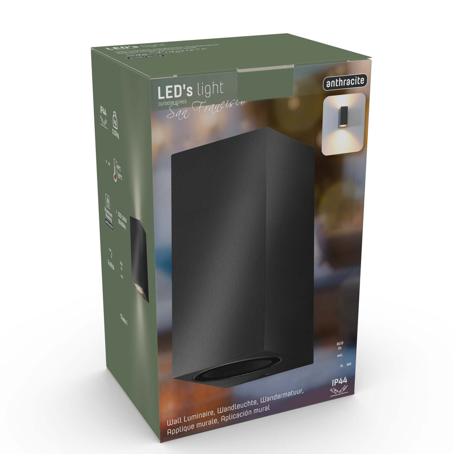 4 pack - LED's Light LED Buitenlamp met GU10 fitting - Rechthoek - IP44 - Antraciet - Model Milaan Wandlampen led.gl