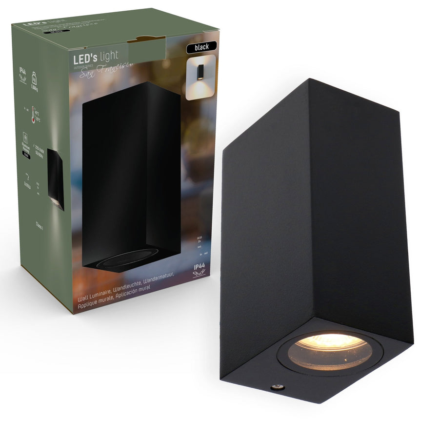 6 pack - LED's Light LED Buitenlamp met GU10 fitting - Rechthoek - IP44 - Zwart - Model Milaan Wandlampen led.gl
