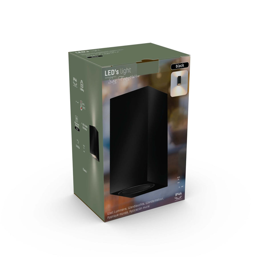 6 pack - LED's Light LED Buitenlamp met GU10 fitting - Rechthoek - IP44 - Zwart - Model Milaan Wandlampen led.gl