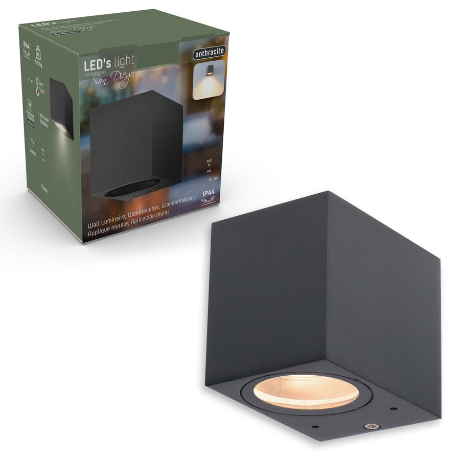 6 pack - LED's Light LED Wandlamp Buiten met GU10 fitting - Vierkant - IP44 - Antraciet - Model Rome Wandlampen led.gl
