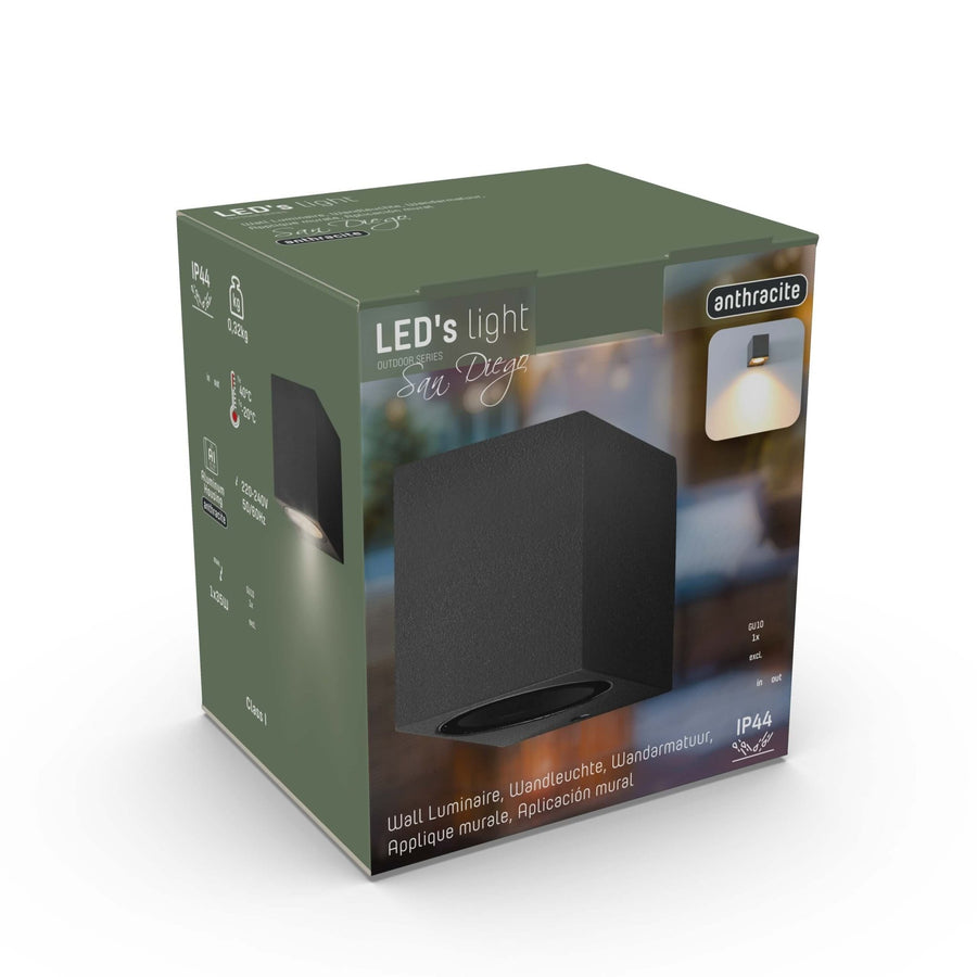 6 pack - LED's Light LED Wandlamp Buiten met GU10 fitting - Vierkant - IP44 - Antraciet - Model Rome Wandlampen led.gl