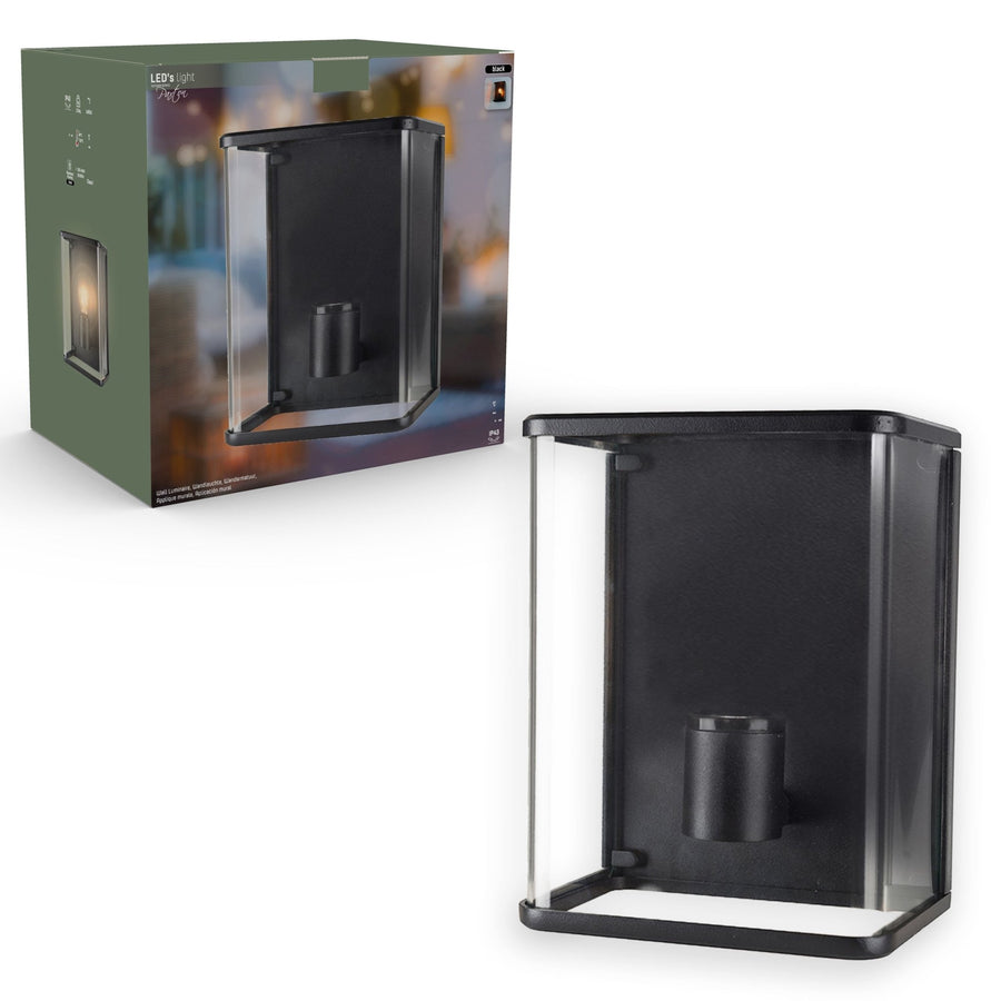 LED Wandlamp Glas - Rondom licht - Rechthoek - E27 fitting - IP44 - Zwart Wandlampen led.gl