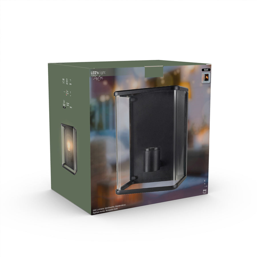LED Wandlamp Glas - Rondom licht - Rechthoek - E27 fitting - IP44 - Zwart Wandlampen led.gl