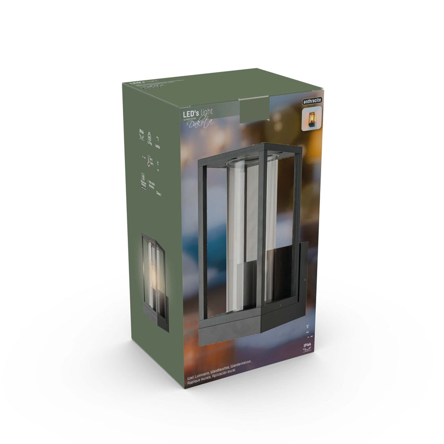 2 pack - LED's Light LED Wandlamp met glazen ruiten - Rechthoek - E27 fitting - IP44 - Antraciet Wandlampen led.gl