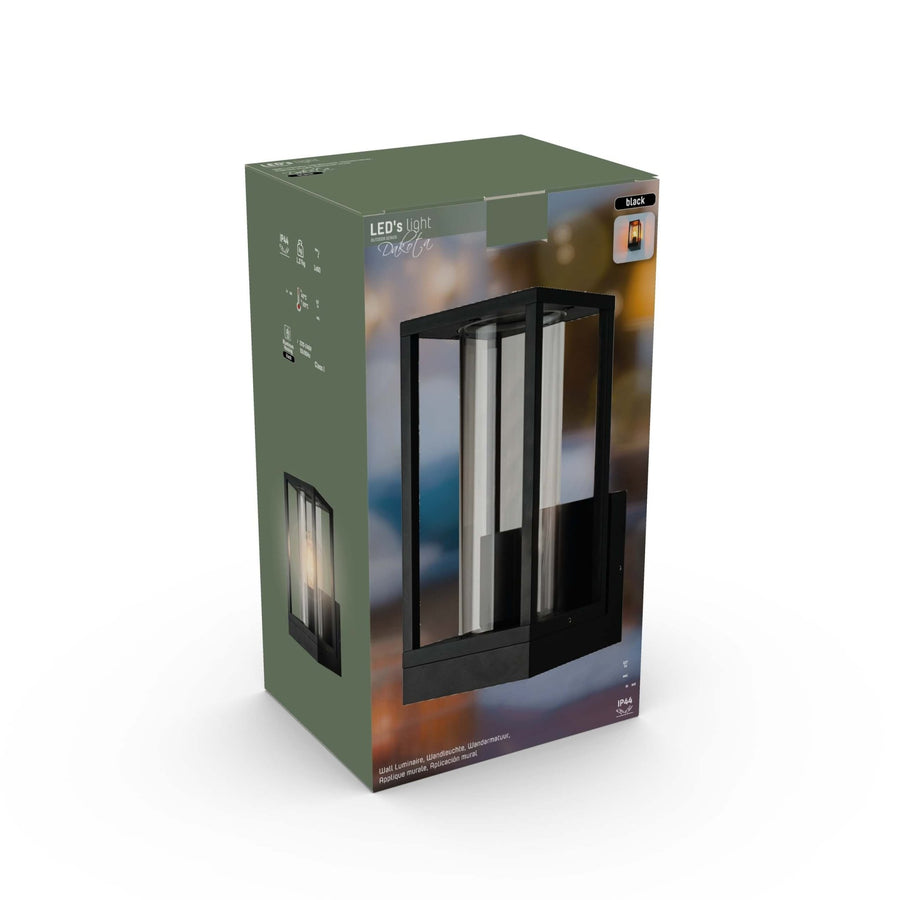 2 pack LED's Light LED Wandlamp met glazen ruiten - Rechthoek - E27 fitting - IP44 - Zwart Wandlampen led.gl