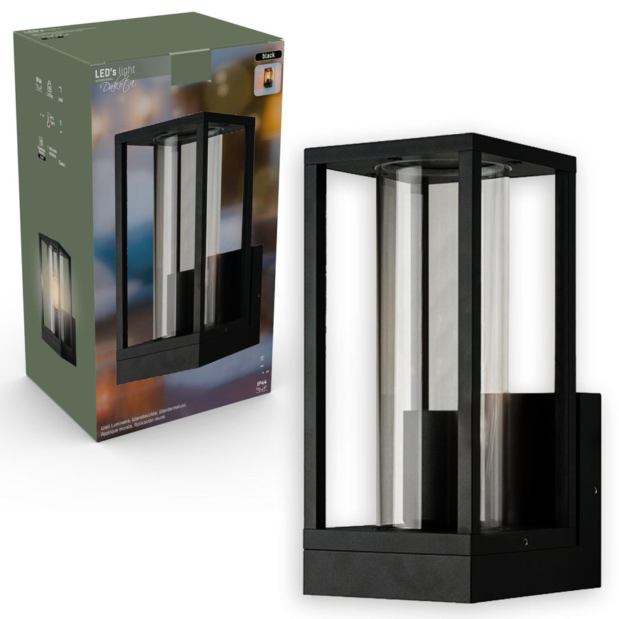 2 pack LED's Light LED Wandlamp met glazen ruiten - Rechthoek - E27 fitting - IP44 - Zwart Wandlampen led.gl