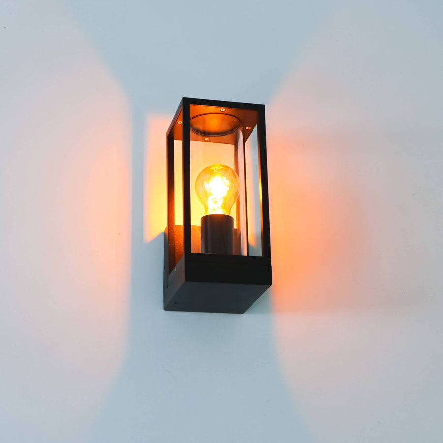 2 pack LED's Light LED Wandlamp met glazen ruiten - Rechthoek - E27 fitting - IP44 - Zwart Wandlampen led.gl