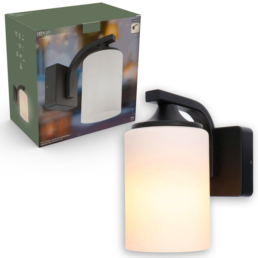 2 pack LED's Light LED Wandlamp Milky met E27 fitting - IP44 - Model Noto - Antraciet Wandlampen led.gl