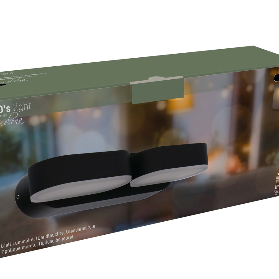2 pack LED's Light Dubbele LED Buitenlamp - Model Rieti - Warm wit - IP44 waterbestendig - Zwart Wandlampen led.gl