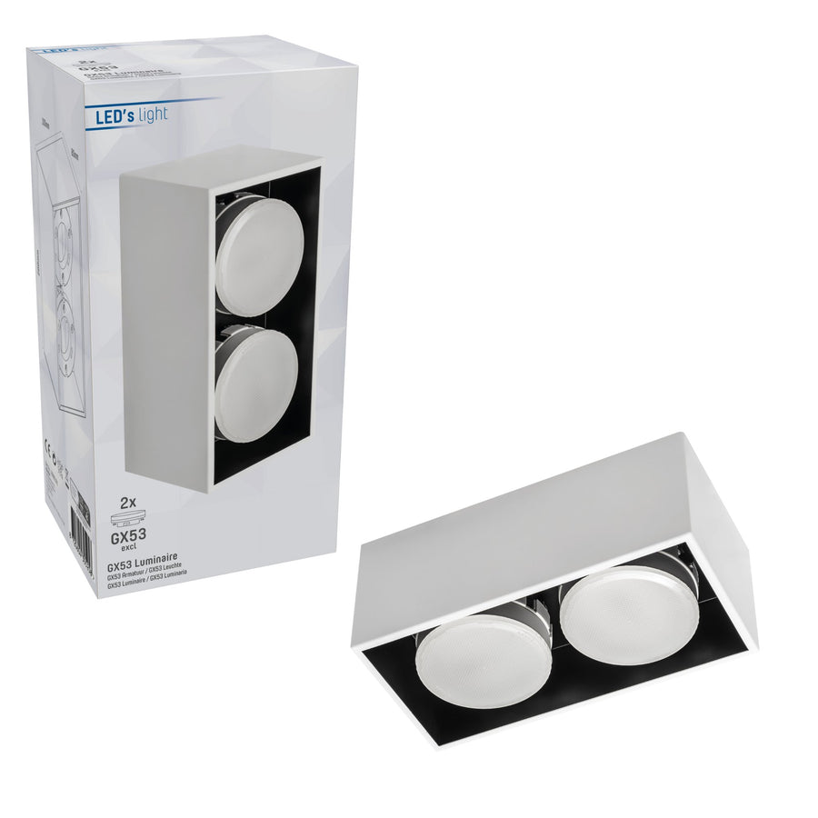 LED's Light Cube LED Plafondlamp - 2 lichtpunten - Draaibaar licht - Staal - 20 x 8 cm - Wit Plafondlampen led.gl