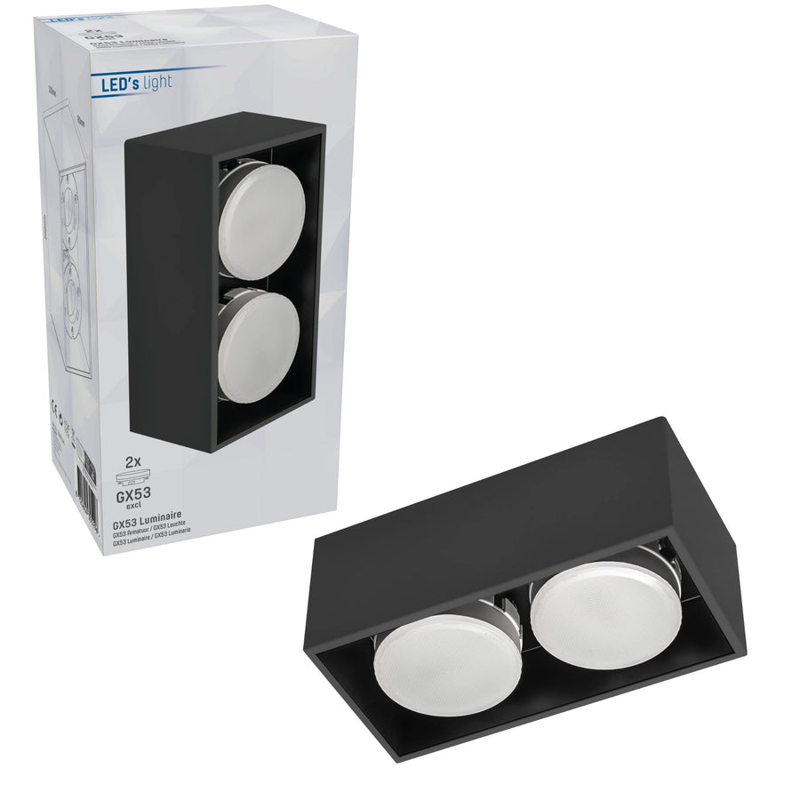 LED's Light Cube LED Plafondlamp - 2 lichtpunten - Draaibaar licht - Staal - 20 x 8 cm - Zwart Plafondlampen led.gl