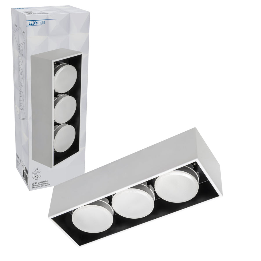 LED's Light Cube LED Plafondlamp - 3 lichtpunten - Draaibaar licht - Staal - 30 x 8 cm - Wit Plafondlampen led.gl