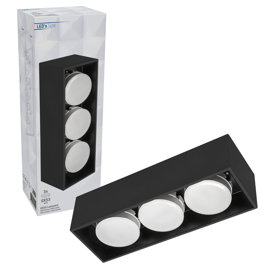 LED's Light Cube LED Plafondlamp - 3 lichtpunten - Draaibaar licht - Staal - 30 x 8 cm - Zwart Plafondlampen led.gl