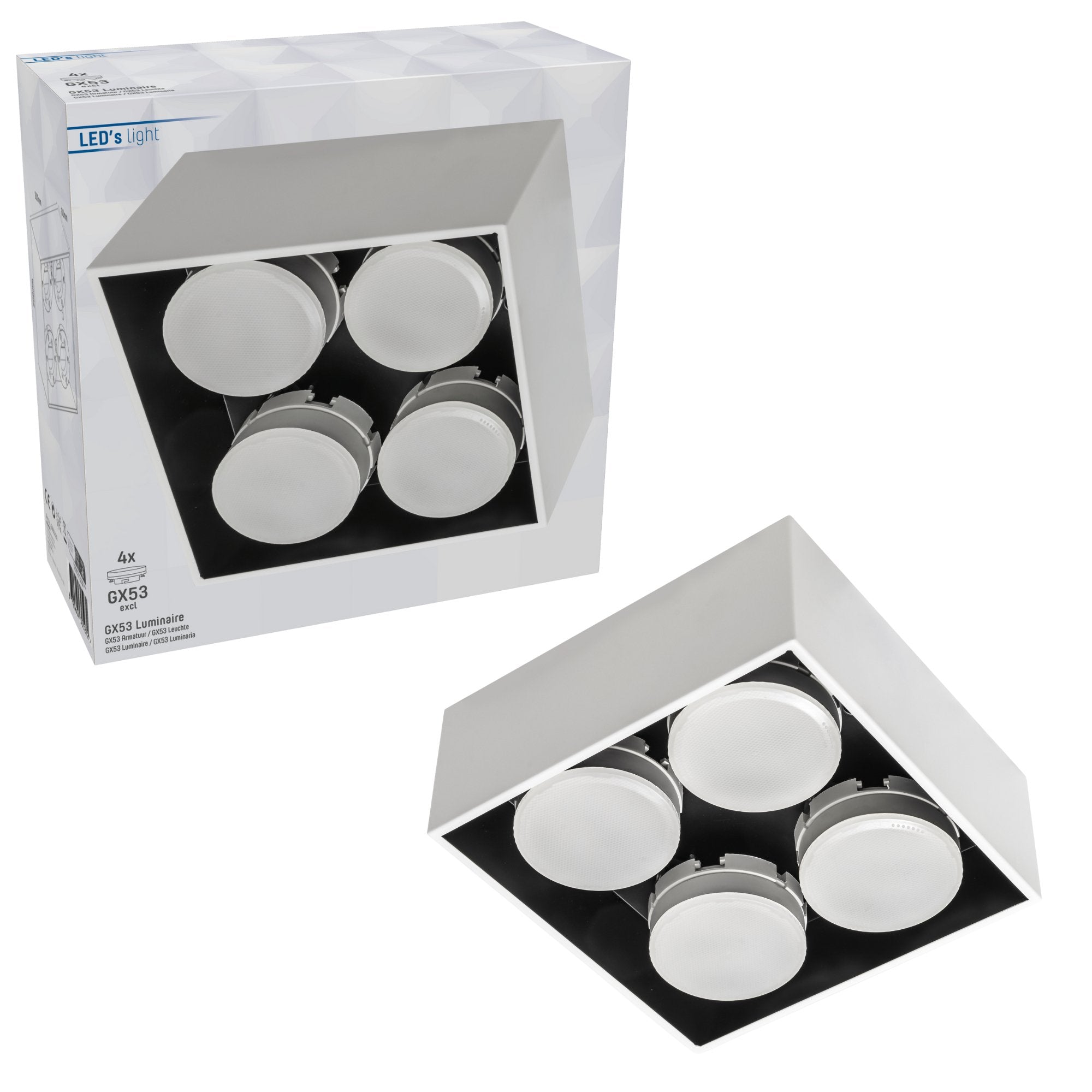 LED's Light Cube LED Plafondlamp - 4 lichtpunten - Draaibaar licht - Staal - 20 x 20 cm - Wit Plafondlampen led.gl