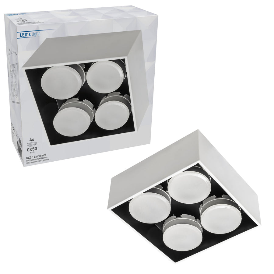 LED's Light Cube LED Plafondlamp - 4 lichtpunten - Draaibaar licht - Staal - 20 x 20 cm - Wit Plafondlampen led.gl