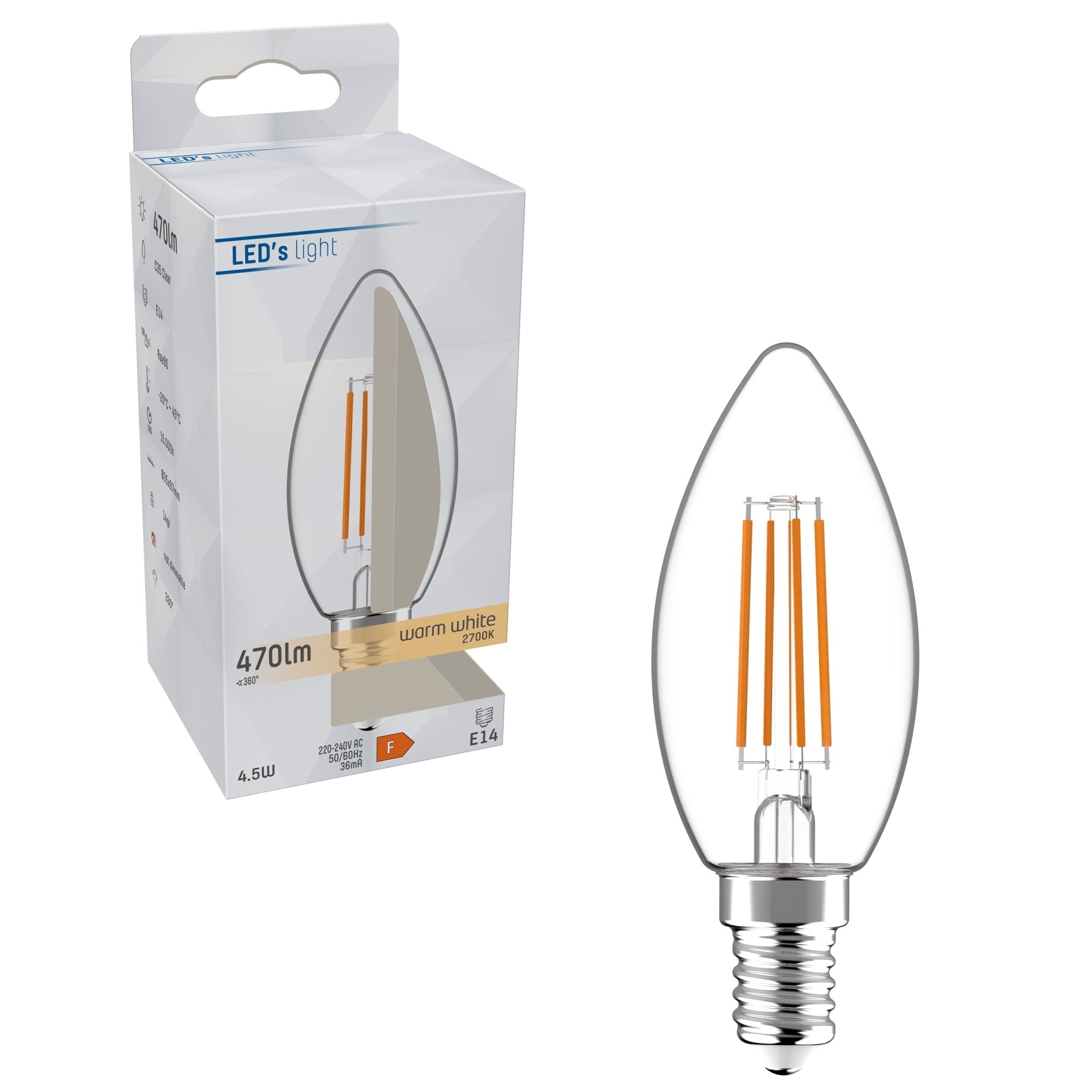 LED Lamp Kaars E14 - helder glas - Warm wit licht - 470 lm LED Filament Lampen led.gl