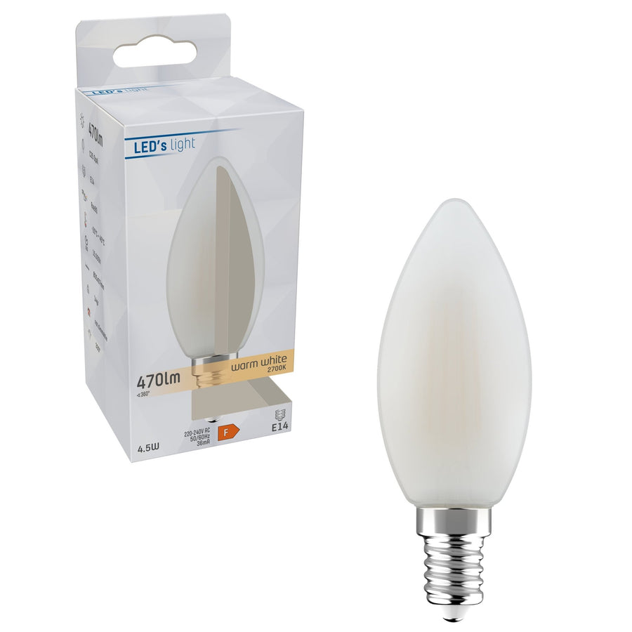 LongLife LED Filament Lamp Kaars E14 - Melkglas - Warm wit - 4.5W vervangt 40W LED Filament Lampen led.gl