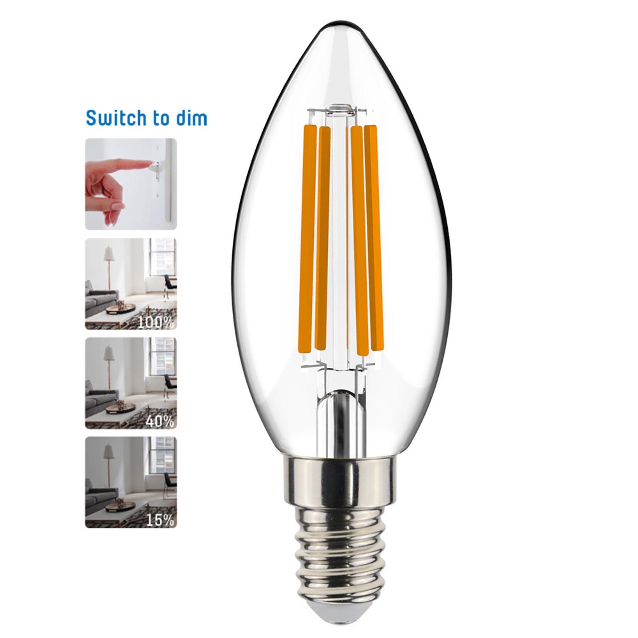 LongLife LED Lamp E14 Filament Kaars - Dimbaar zonder dimmer - C35 Kaarslamp Dimbare filamentlampen led.gl