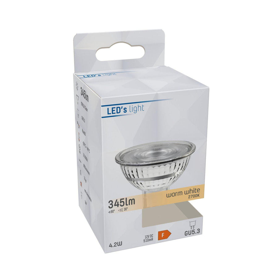 LongLife LED Lamp GU5.3 - 12V - MR16 Spot - Warm wit - 4W vervangt 35W Spotjes led.gl