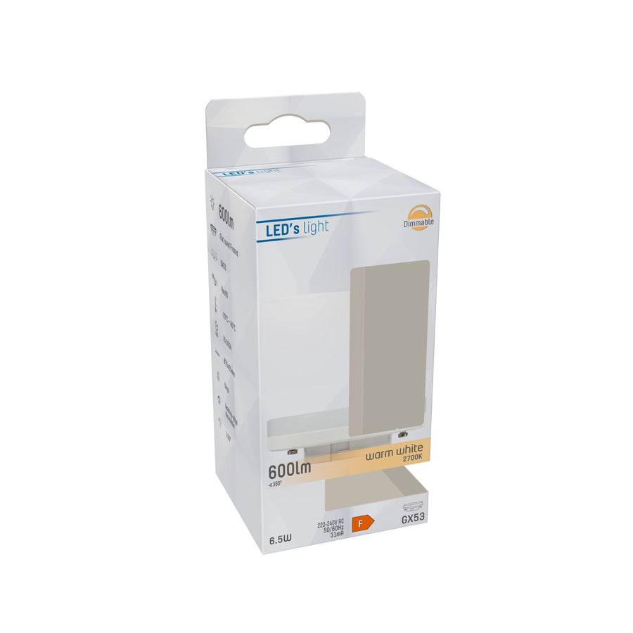 LongLife LED Lamp GX53 - Dimbaar warm wit licht - 6W vervangt 48W - 2700K Dimbare lampen led.gl