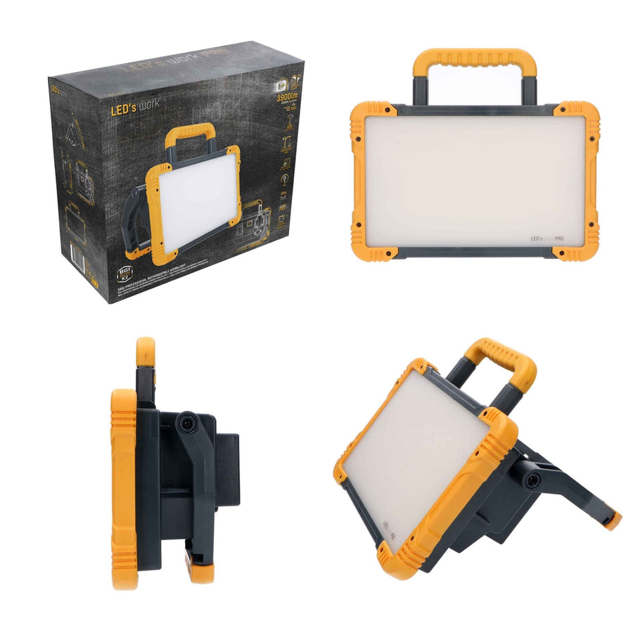 Oplaadbare Premium LED bouwlamp 30W – Zowel op netstroom als accu te gebruiken – Dimbaar in 3 standen – 3000 lumen – IP54 Bouwlampen led.gl