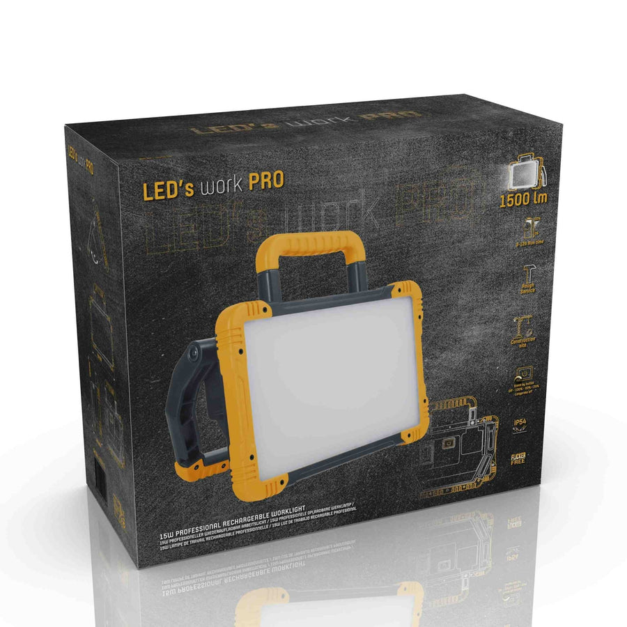 LED's Work Oplaadbare LED Bouwlamp 1500 - Draadloze werking op accu – IP54 – Rough Service Tested Bouwlampen led.gl