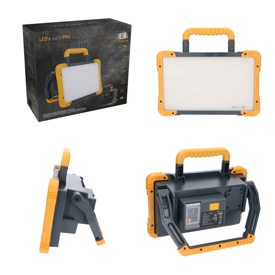 LED's Work Oplaadbare LED Bouwlamp 1500 - Draadloze werking op accu – IP54 – Rough Service Tested Bouwlampen led.gl