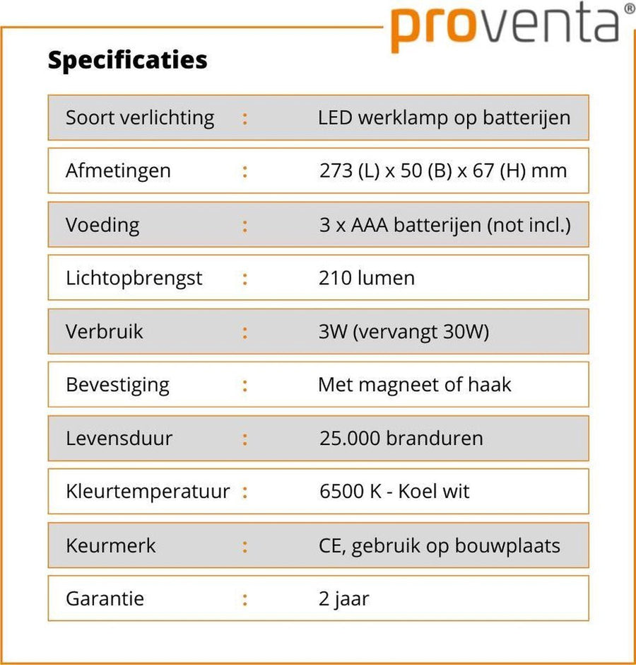 LED's Work Draagbare LED Looplamp 180 - Met magneet en haak - Werkt op batterijen Looplampen led.gl
