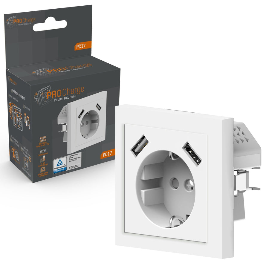 ProCharge Wandcontactdoos met 2 USB snelladers - Universeel - Wit - RAL9010 Stekkers led.gl
