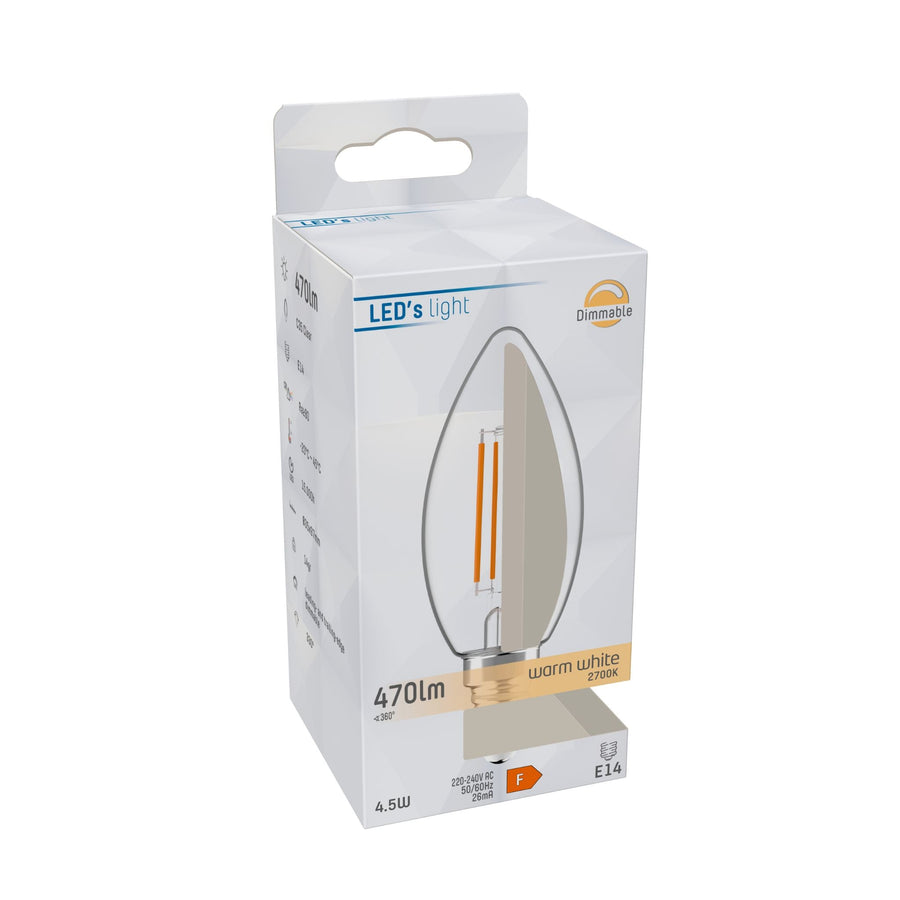 ProDim LED Filament Kaarslamp E14 - Helder - Dimbaar warm wit licht - 4.5W (40W) Dimbare filament lampen led.gl