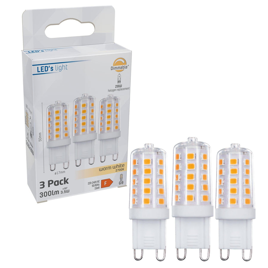 ProDim LED Steeklamp G9 - Dimbaar warm wit licht - 220-240V - 3.5W (28W) - 3 lampjes Dimbare steeklampjes led.gl
