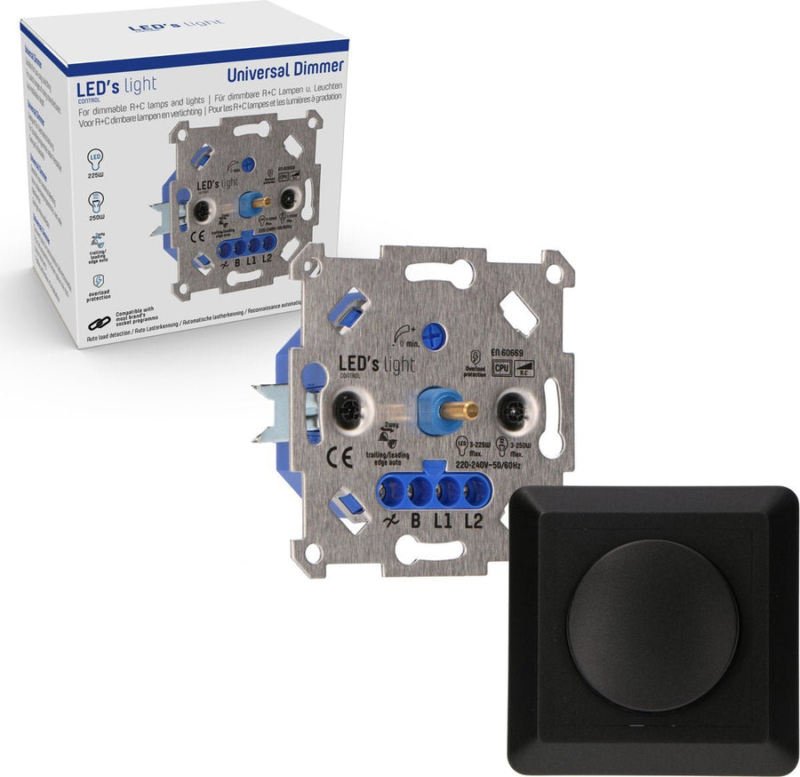 Professional Complete Dimmer voor alle dimbare (LED) lampen - Fase afsnijding aansnijding - Zwart Dimmers led.gl