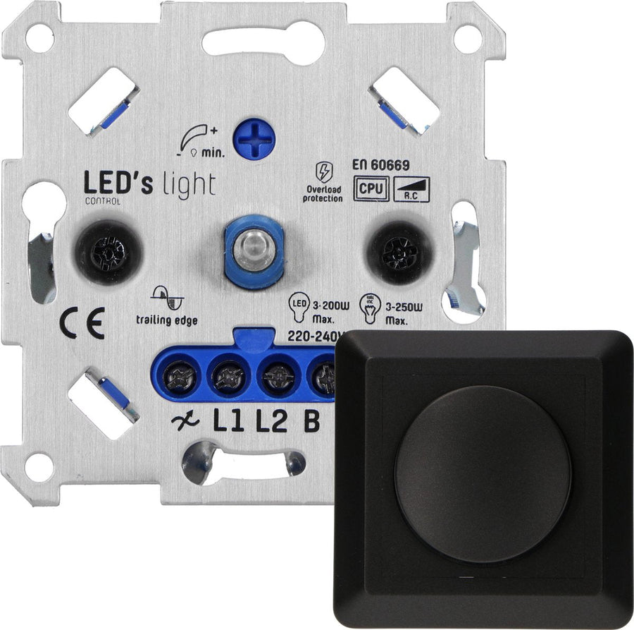 Proventa Premium LED Dimmer compleet met afdekraam - Universeel voor alle dimbare lampen - Zwart Dimmers led.gl