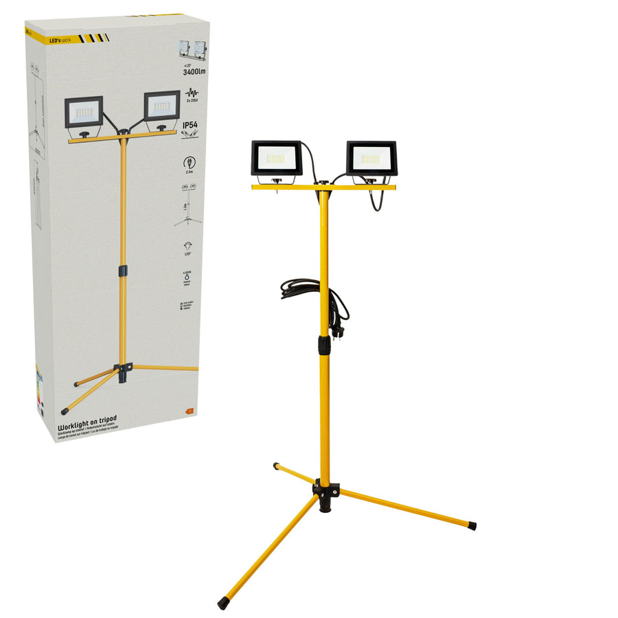 LED's Work 2 x 20W Bouwlamp met DUO Statief 4250 - IP54 waterdicht - In hoogte verstelbaar tot 1,20 meter Bouwlampen led.gl