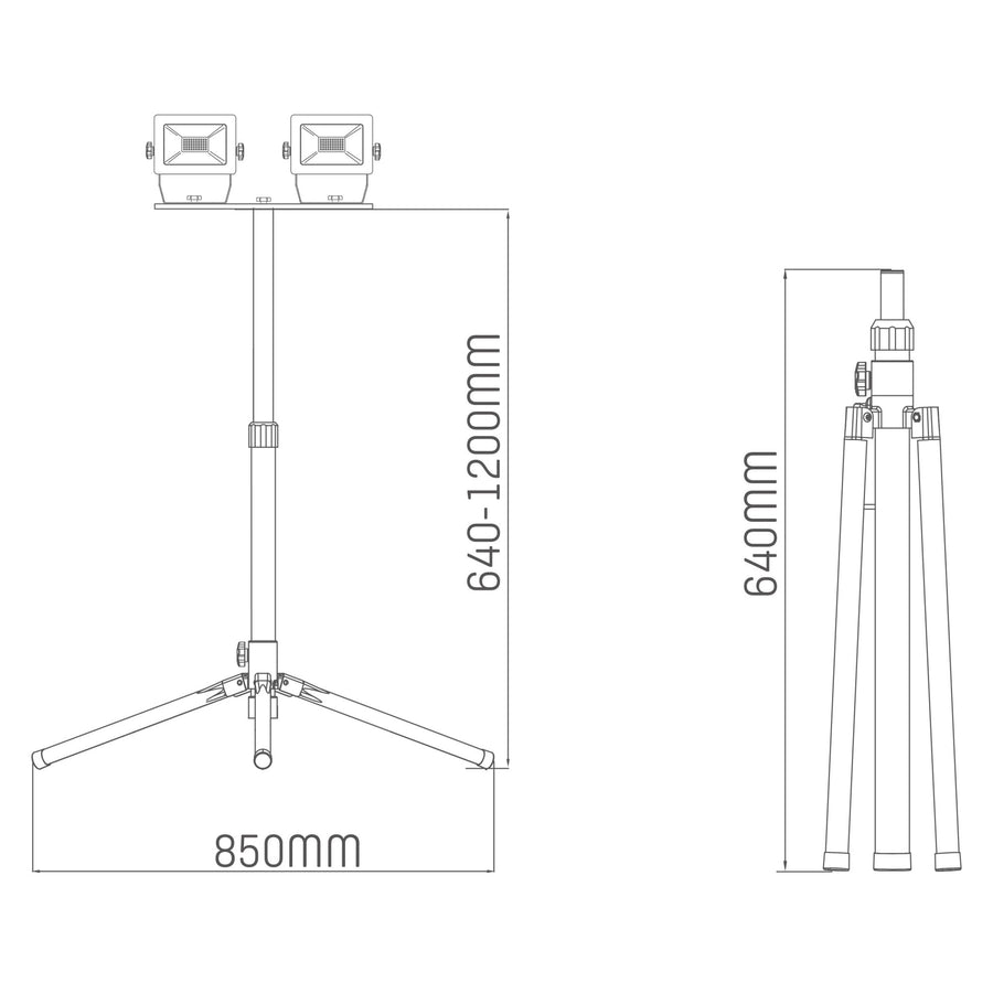 LED's Work 2 x 20W Bouwlamp met DUO Statief 4250 - IP54 waterdicht - In hoogte verstelbaar tot 1,20 meter Bouwlampen led.gl