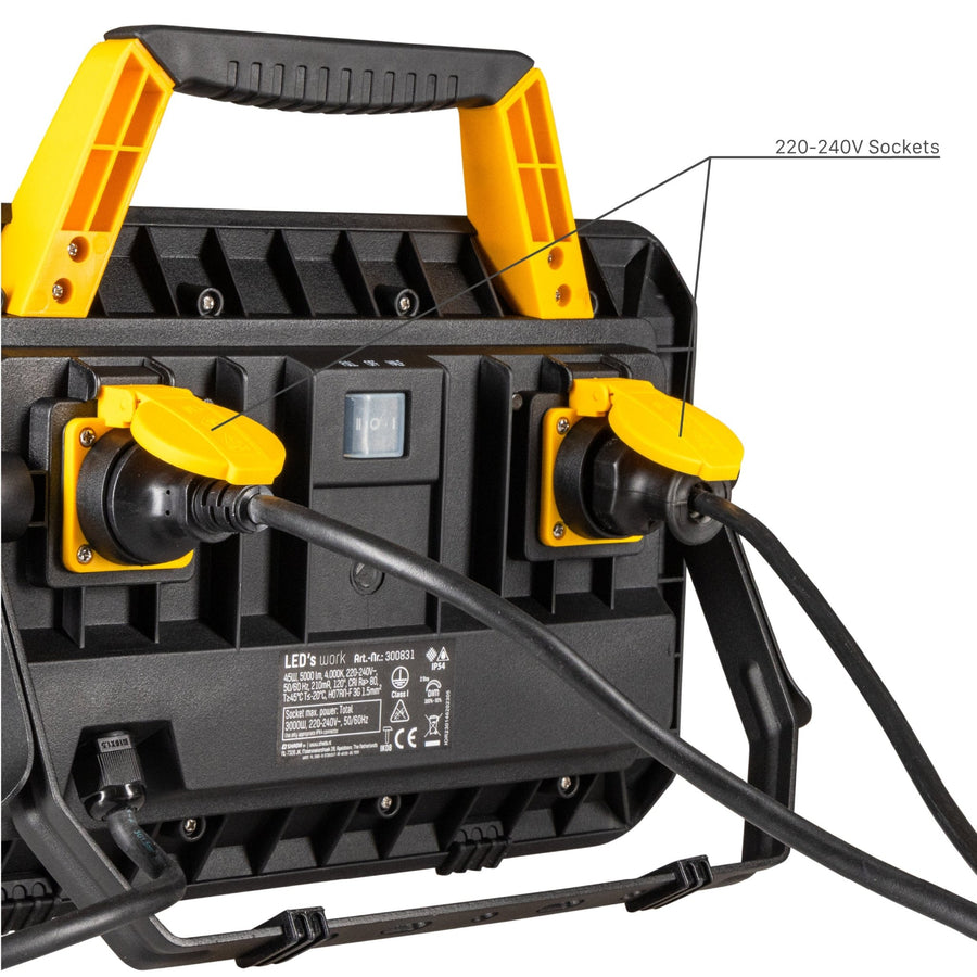 LED's Work Bouwlamp 5000 - 2 extra stopcontacten - 3 meter snoer - IP54 water- en stofbestendig Bouwlampen led.gl