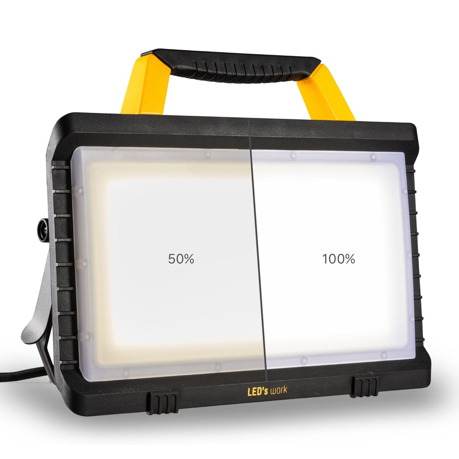 LED's Work Bouwlamp 5000 - 2 extra stopcontacten - 3 meter snoer - IP54 water- en stofbestendig Bouwlampen led.gl