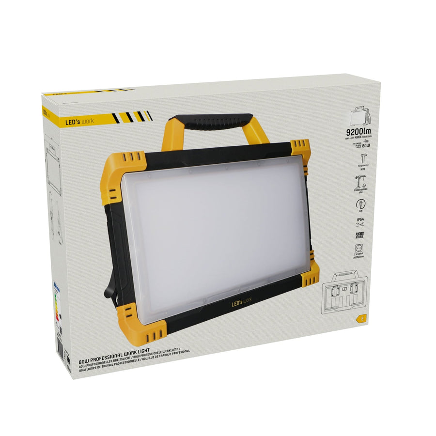 LED's Work Bouwlamp 9200 - 2 extra stopcontacten - 5 meter snoer - IP54 water- en stofbestendig Bouwlampen led.gl